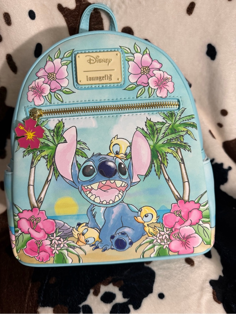 Loungefly Blue Stitch Tropical Mini Backpack with Pink Floral Accents